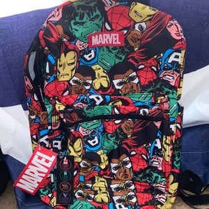 MARVEL COMICS PRINT BOOK BAG / BACKPACK NEVER USED, GOOD FOR KIDS AND ADULTS 16”
